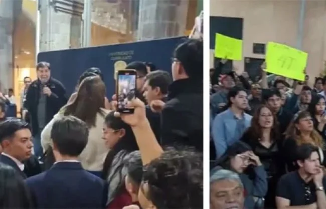 “¡Fuera, que se baje!”: Corren estudiantes a Noroña en Guanajuato