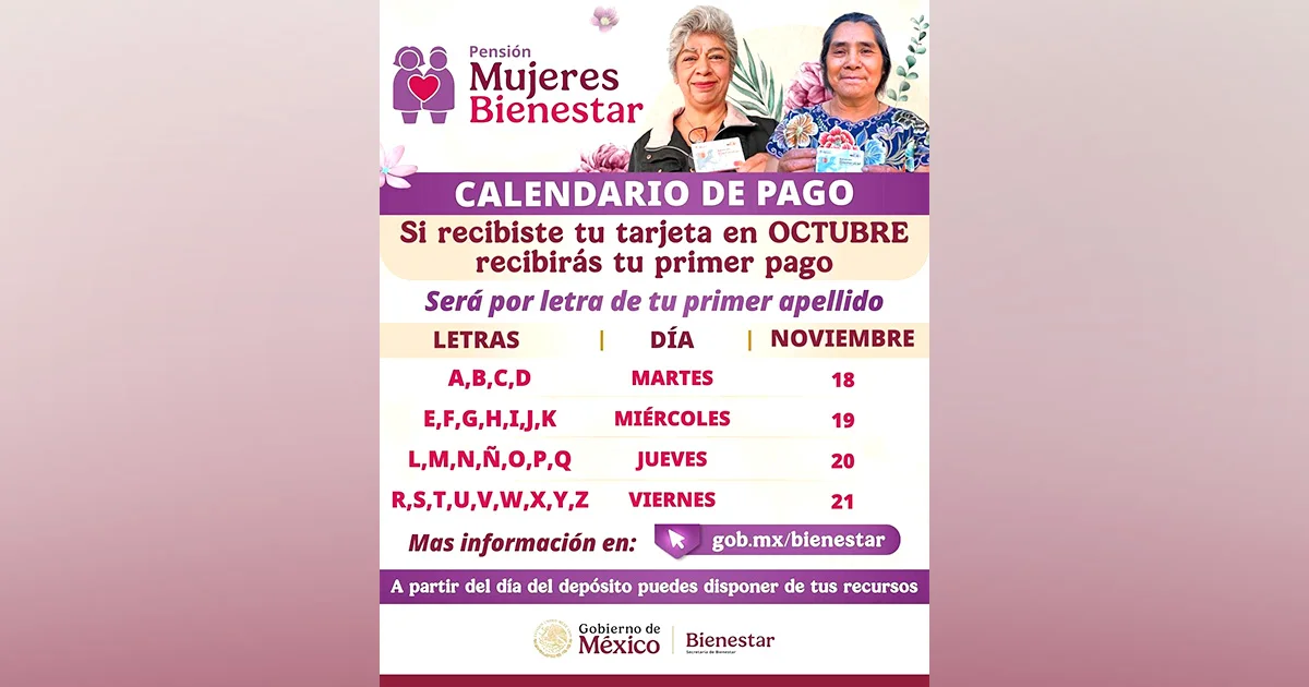 Publican calendario de pagos de Mujeres Bienestar