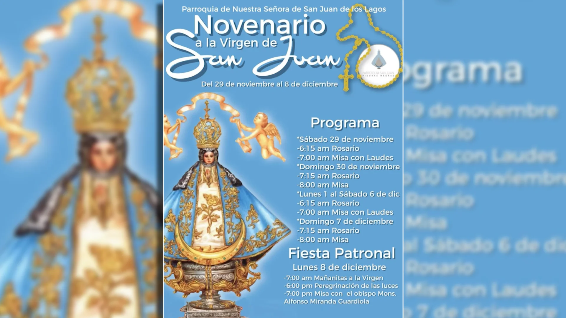 Inicia este sábado novenario dedicado a la Virgen de San Juan