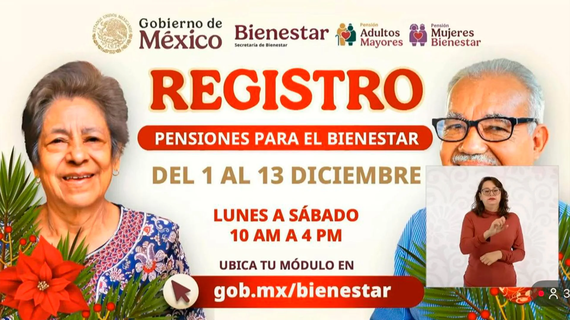 Abren registro para Pensión de Bienestar del 1 al 13 de diciembre