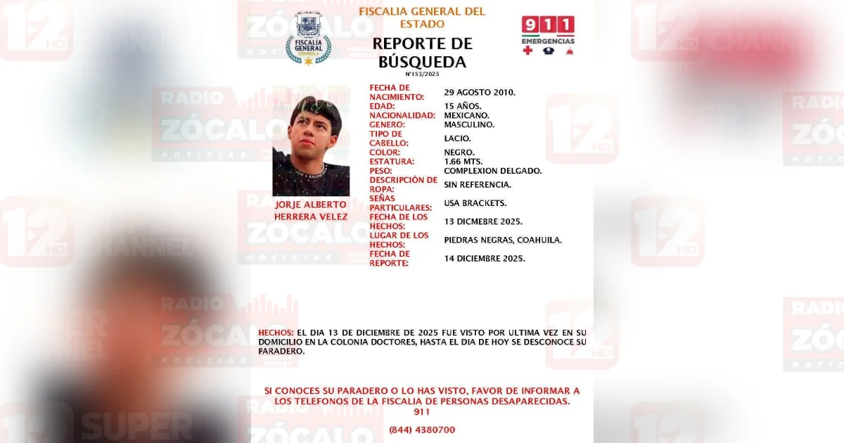 Fiscalía busca a menor desaparecido tras salir de su casa en colonia Doctores