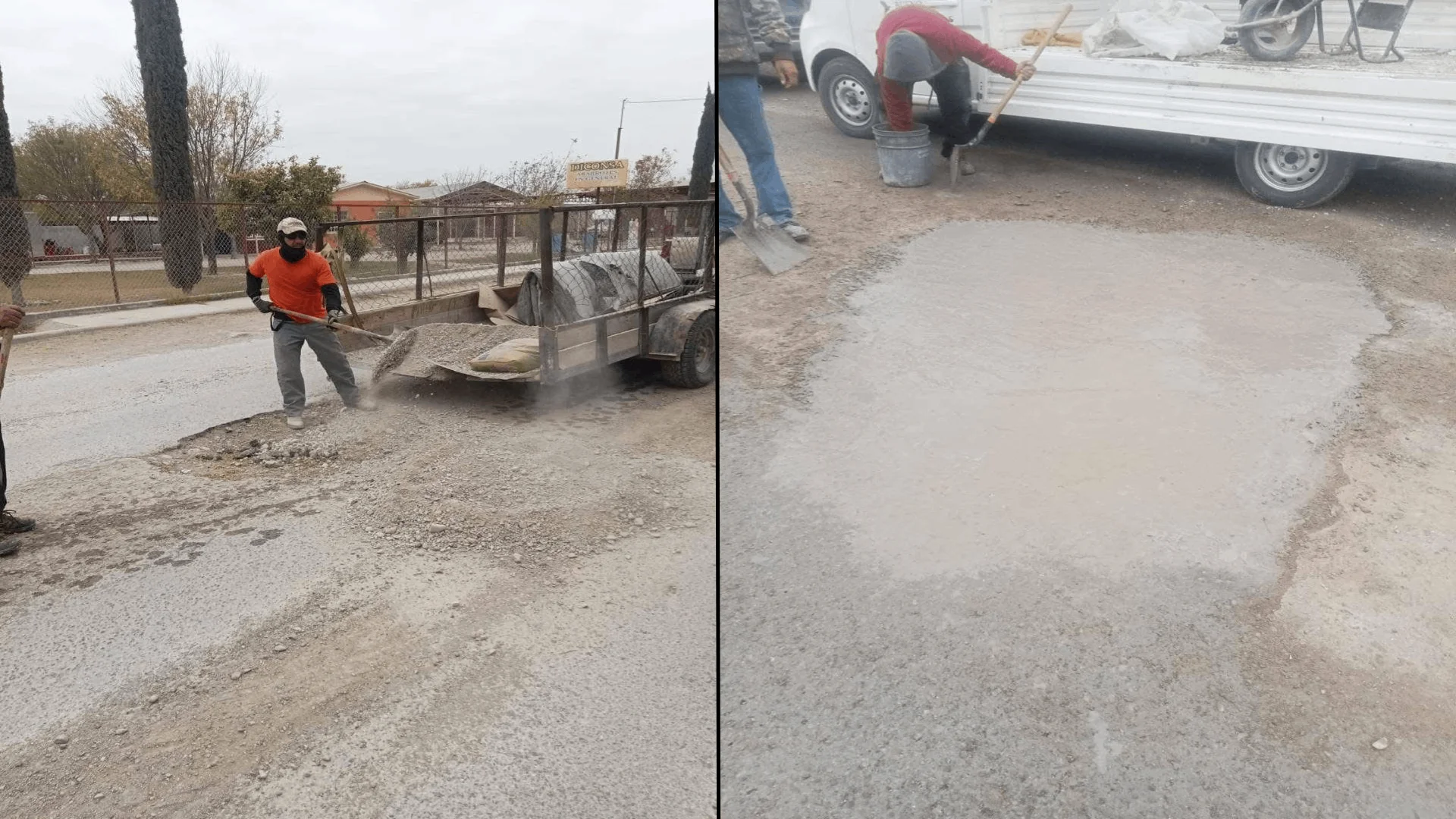 “Realizan trabajos de arreglo de calle en la colonia Granjas Las Villas”.