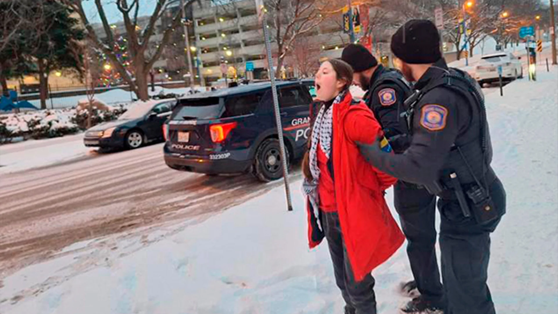 Jessica Plitcha fue detenida por “obstruir el paso” y “desacato” en una protesta a su favor en Michigan.