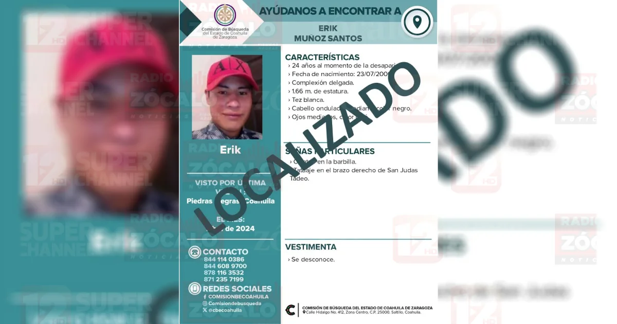 Localizan a joven desaparecido en Piedras Negras