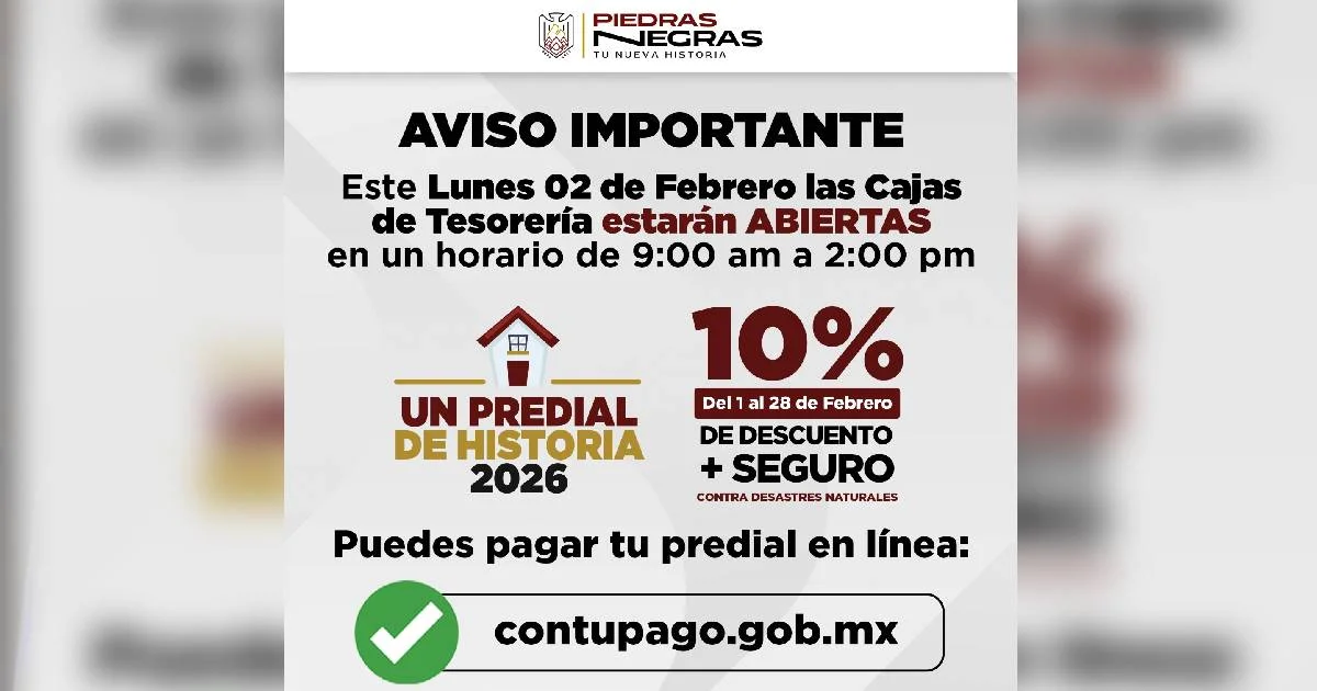 Tesorería abrirá este lunes en horario especial