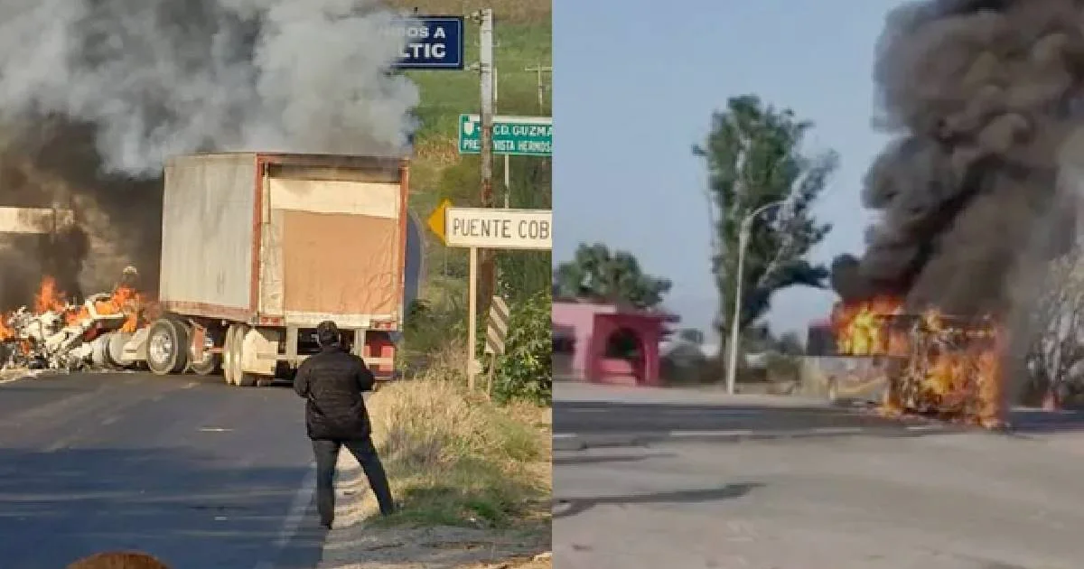 Reportan bloqueos carreteros y quema de vehículos en zonas de Jalisco y Michoacán