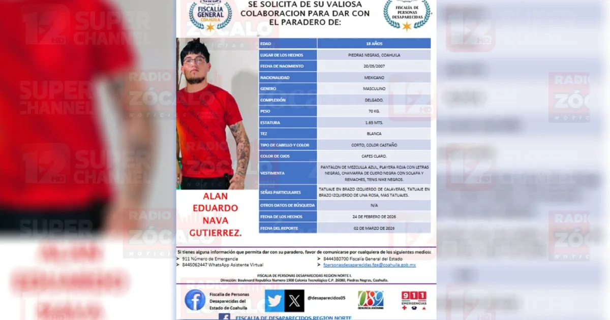 Al momento de su desaparición vestía pantalón de mezclilla azul, playera roja con letras negras, chamarra de cuero negra con solapa y remaches, así como tenis Nike negros.