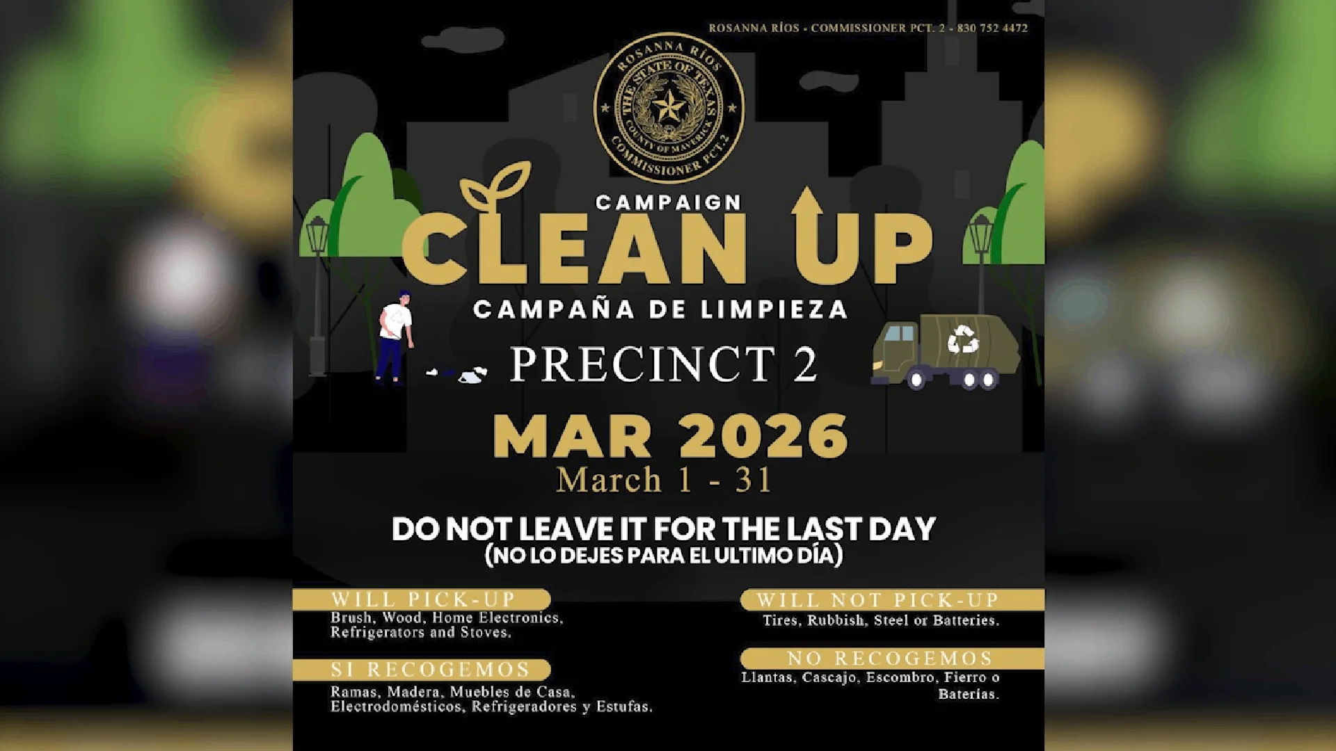 Precinto 2 del Condado de Maverick realiza campaña de limpieza durante marzo