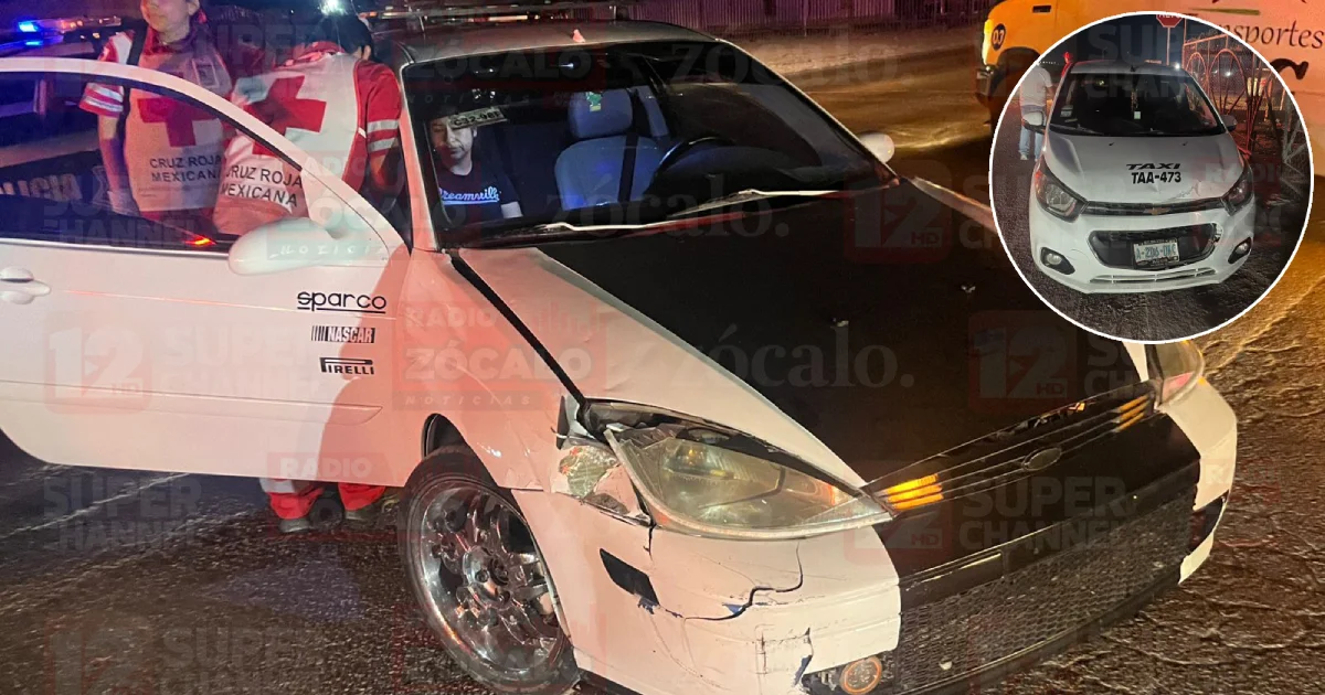 Choque entre taxi y automóvil deja mujer lesionada