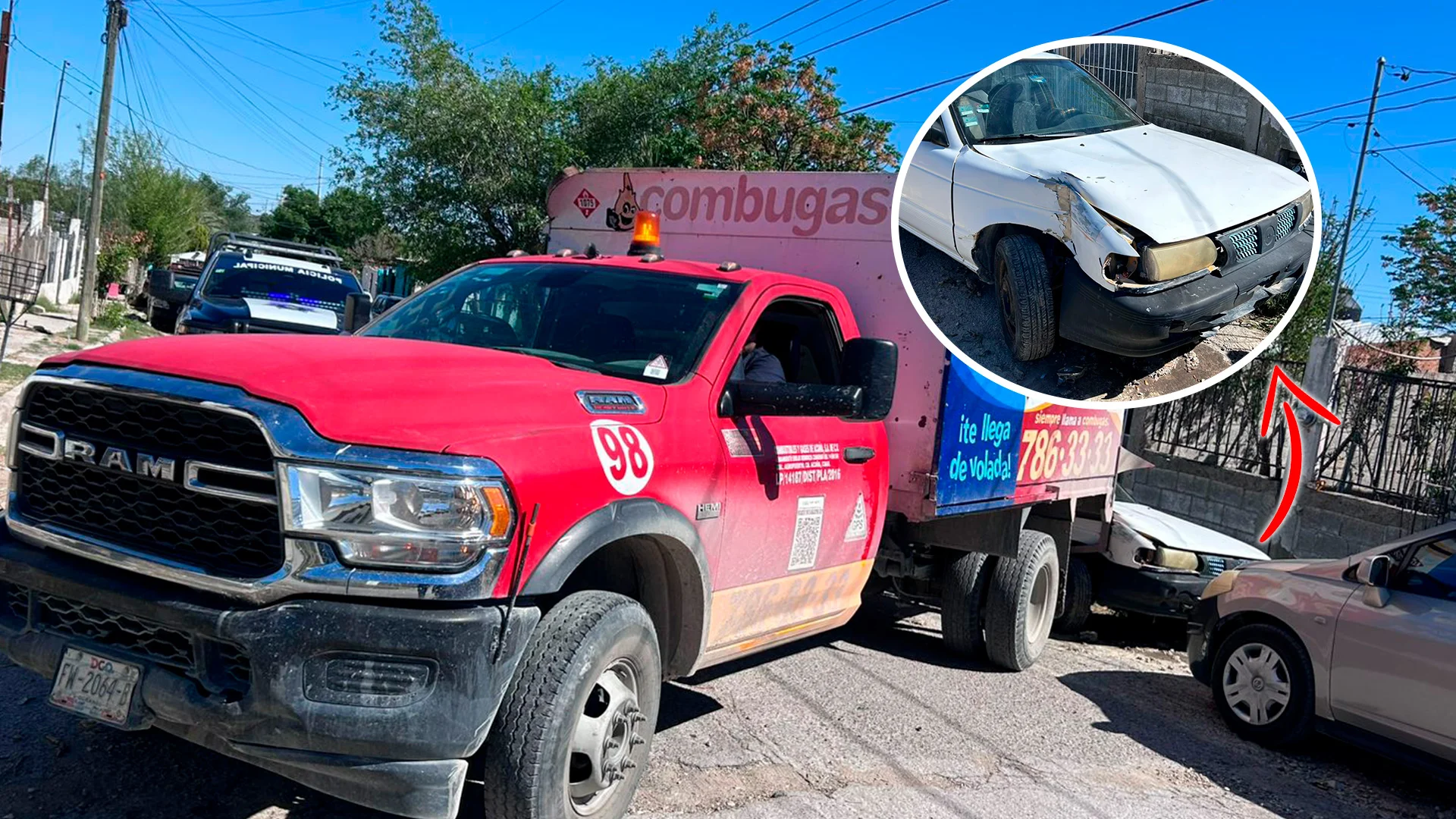 Camión con cilindros de gas causa accidente; conductor huye