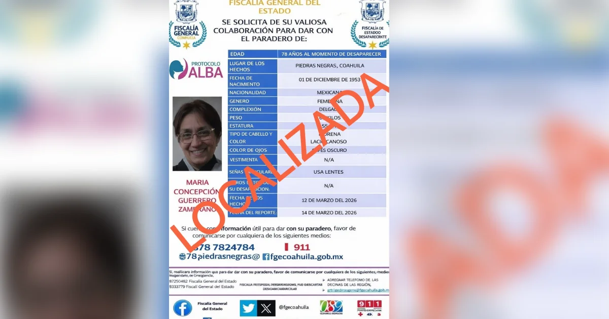 Familia confirma que mujer reportada como desaparecida ya fue localizada