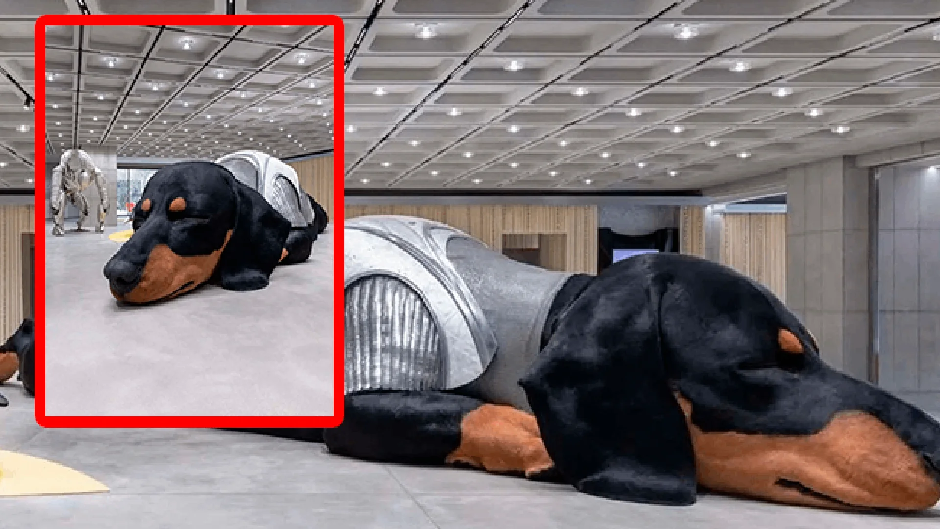 Tamburins sorprende con escultura animatrónica de perro salchicha en Corea del Sur