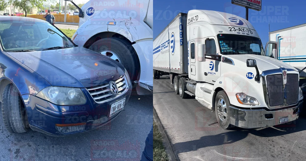 Tractocamión impacta a vehículo particular