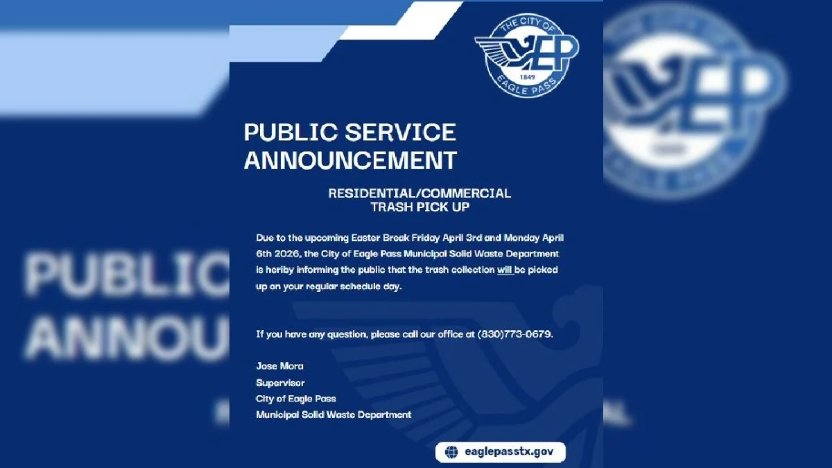 Confirman que servicio de recolección de basura en Eagle Pass será normal durante Semana Santa