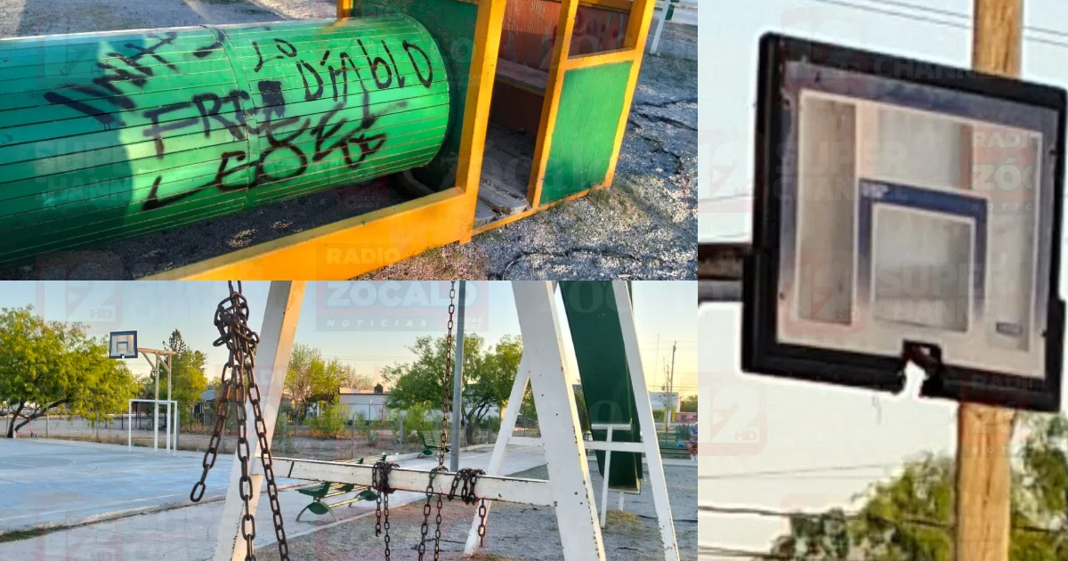 Reportan daños y vandalismo en plaza del Ejido Piedras Negras