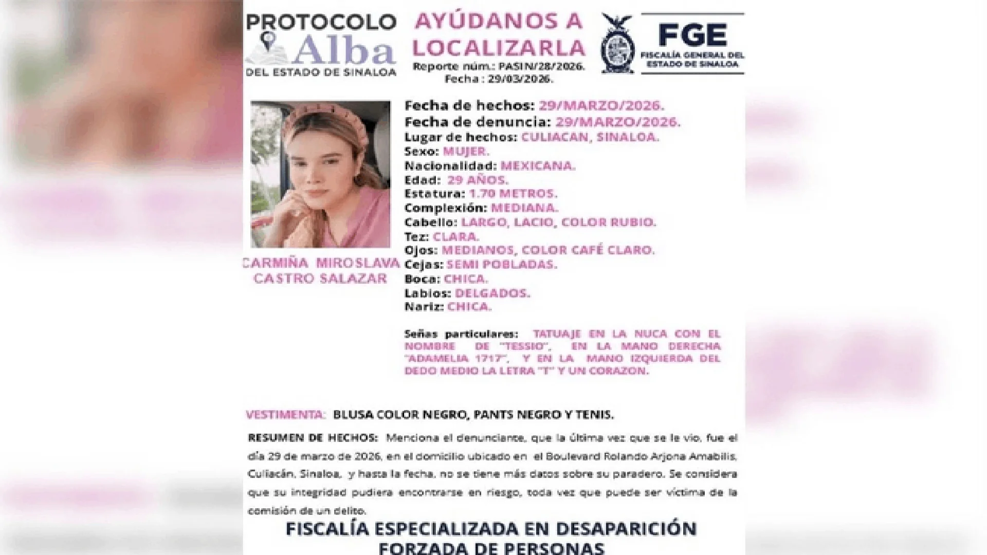 Reportan desaparición de ‘influencer’ tras ser interceptada por grupo armado en Culiacán