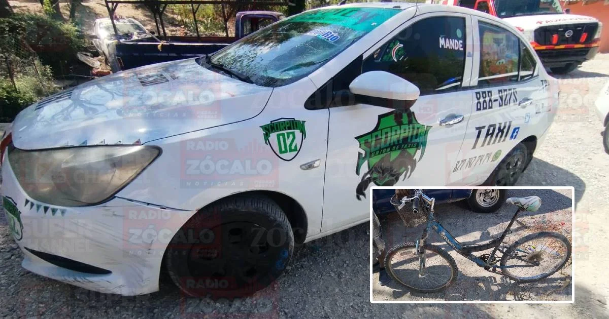 Ciclista se estrella contra taxi estacionado