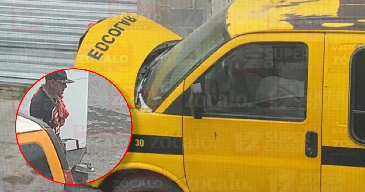 Un sujeto fue captado mientras robaba la batería de un camión escolar estacionado.
