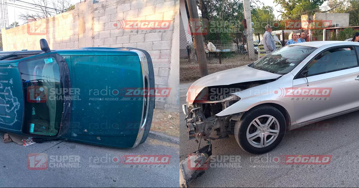 Camioneta vuelca después de choque contra automóvil en Acuña