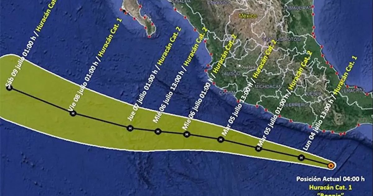 La tormenta tropical Bonnie se intensificÃ³ la noche de este domingo a huracÃ¡n categorÃ­a 1 frente a las costas de Oaxaca