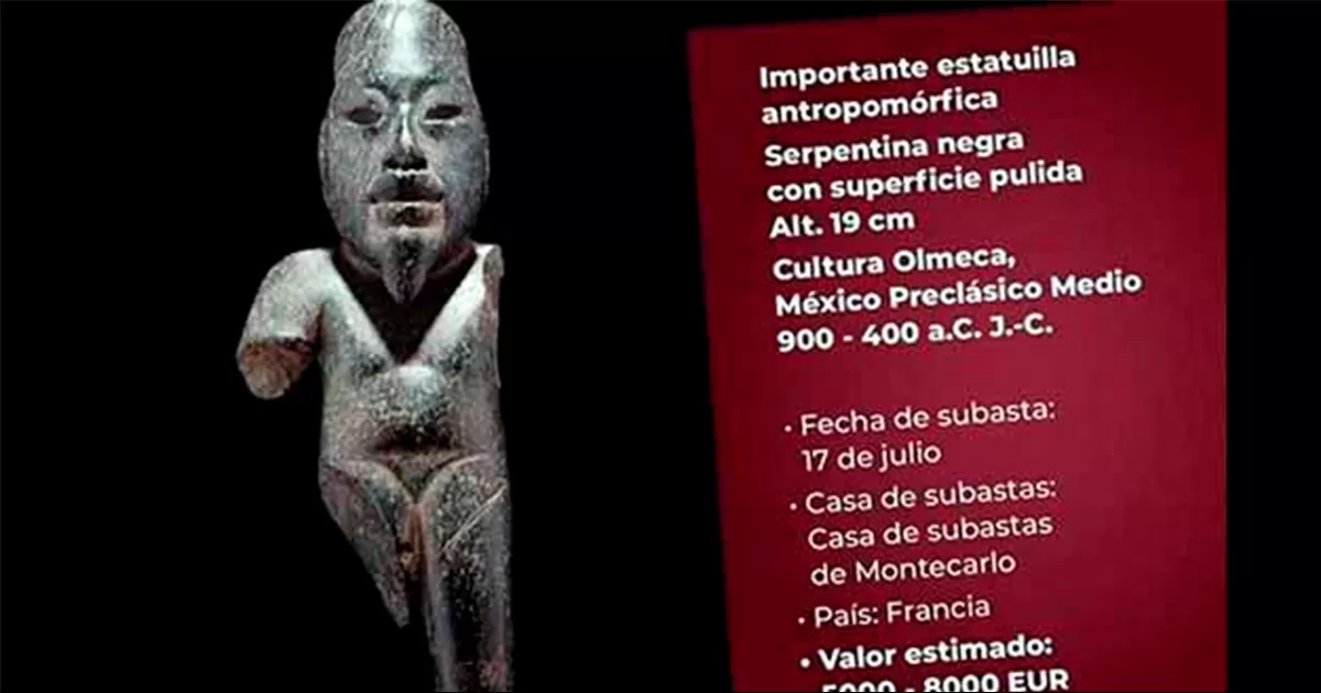 Exige Secretaría de Cultura detener subasta de estatuilla olmeca en Francia