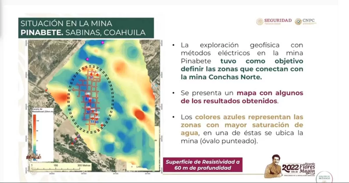 El mapa de la mina â€˜El Pinabeteâ€™ muestra una gran concentraciÃ³n de agua en la zona donde estÃ¡n atrapados los mineros.