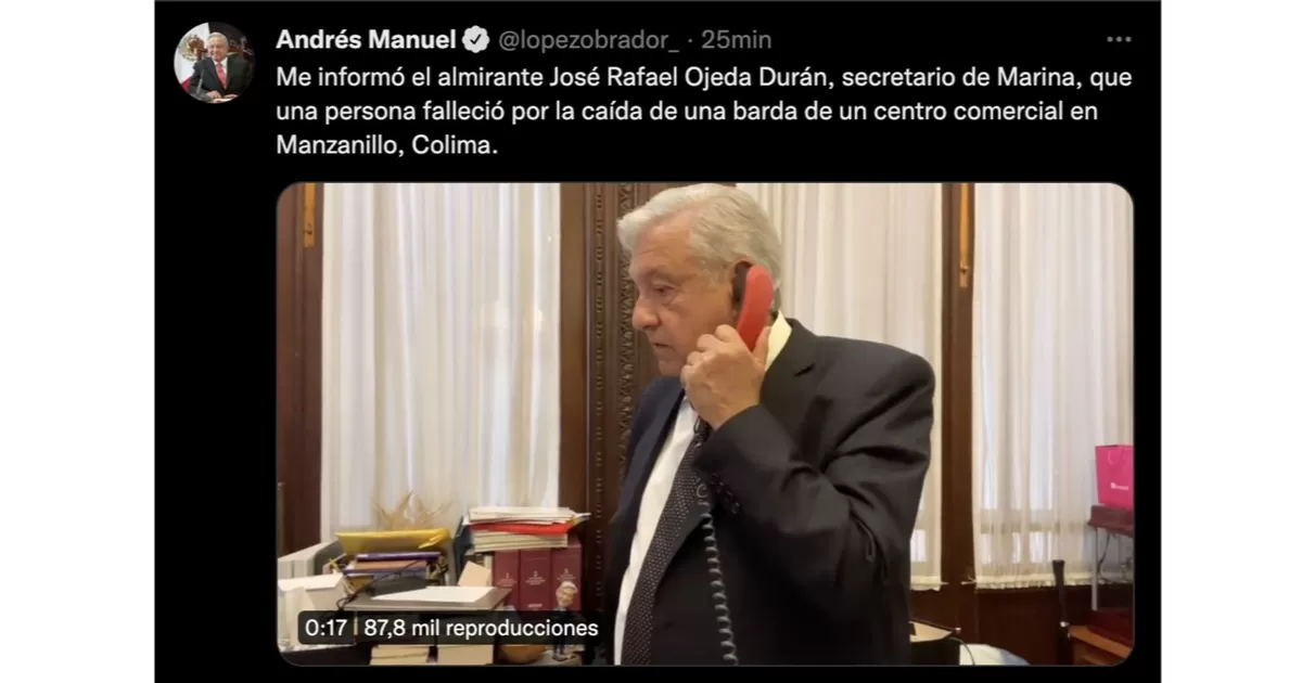Se trata de una persona que muriÃ³ por la caÃ­da de una barda de un centro comercial en Manzanillo, Colima.