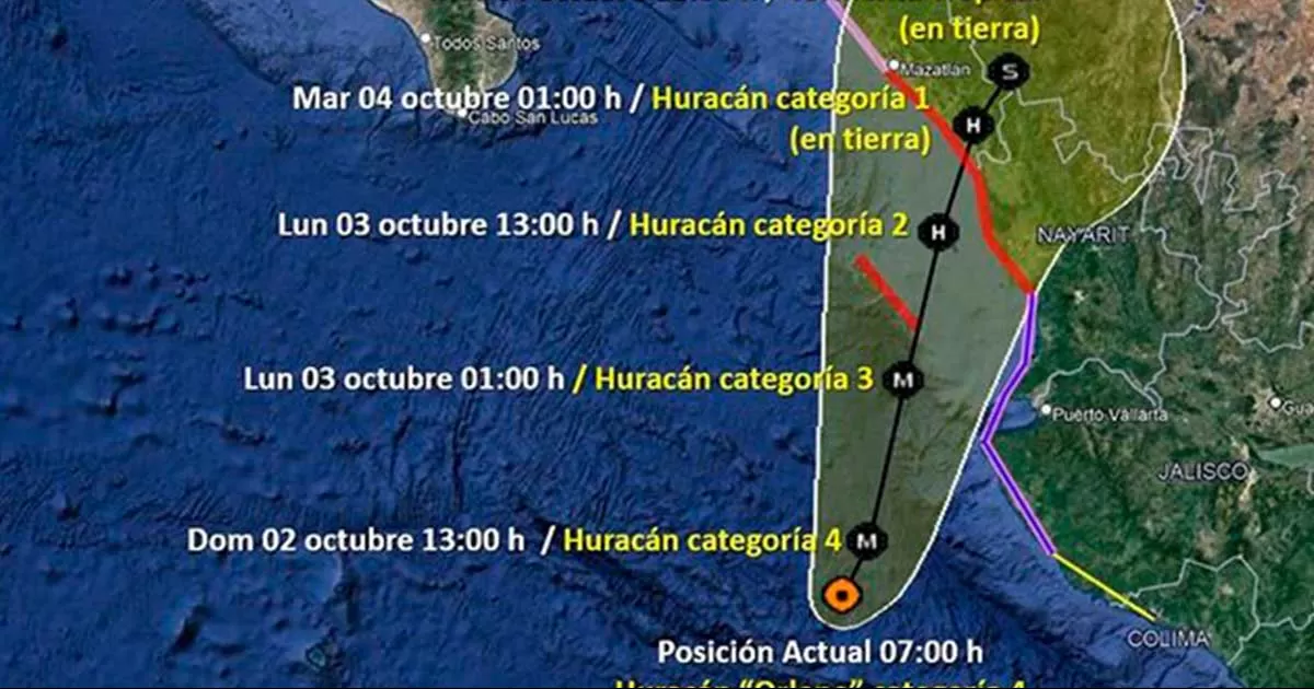 Huracán Orlene se fortalece a categoría 4; afectará al menos 5 estados