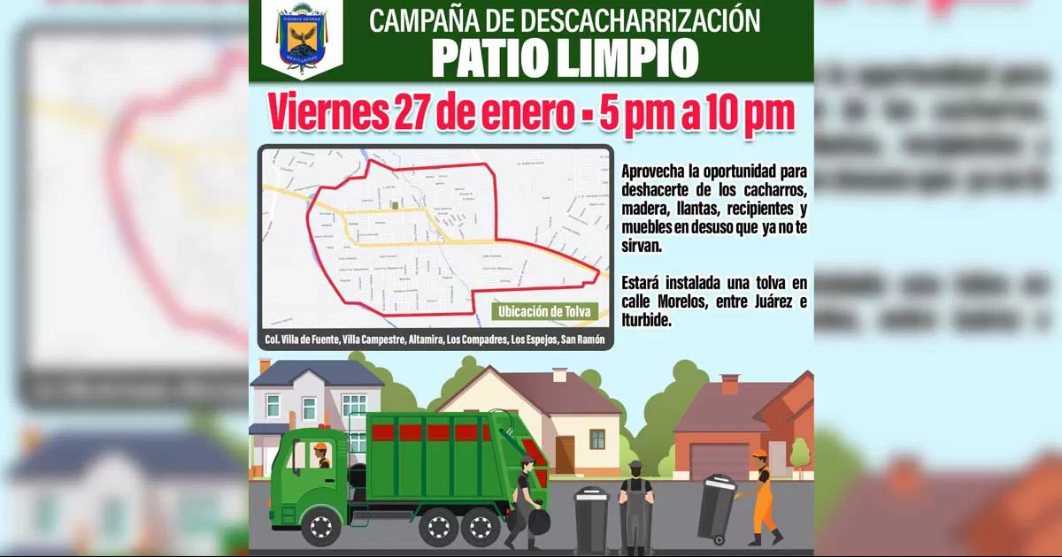 Las tolvas estarán situadas en la calle Ocampo a un costado de los campos deportivos del sector Villa de Fuente.