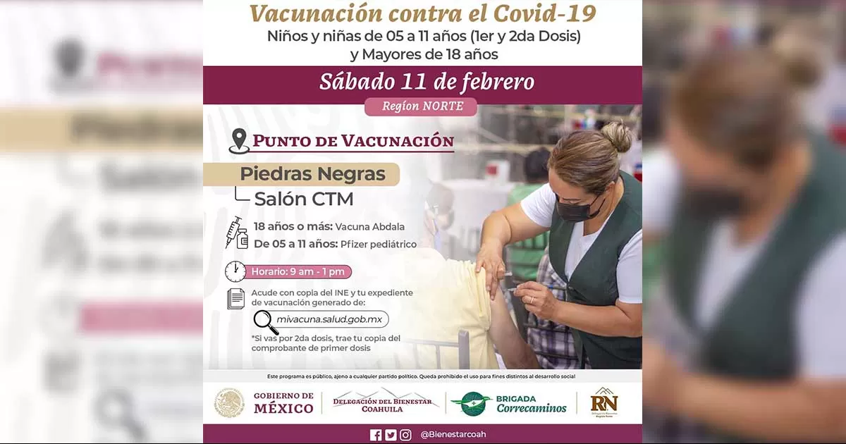 Aplicarán vacuna anti-COVID este sábado en la CTM a niños y personas mayores de 18 años