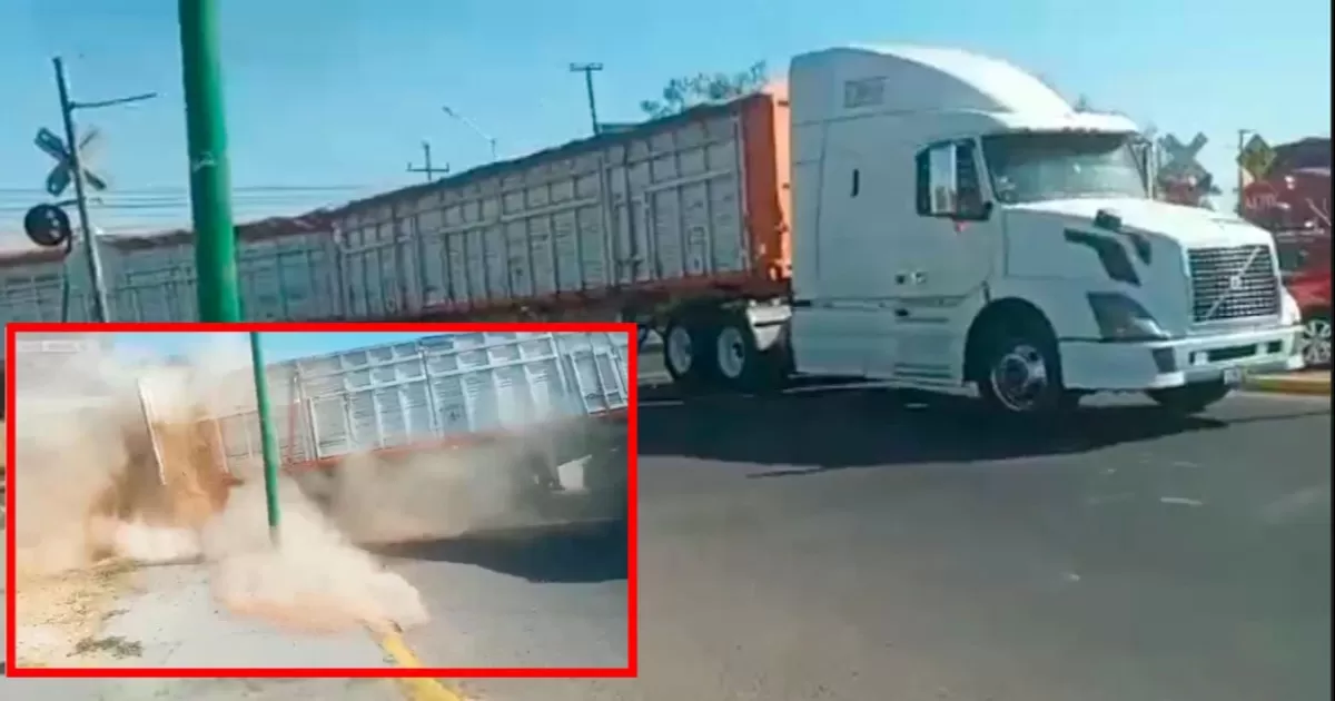 VIDEO: Tráiler intenta ganarle el paso a tren y termina destrozado en Celaya, Guanajuato