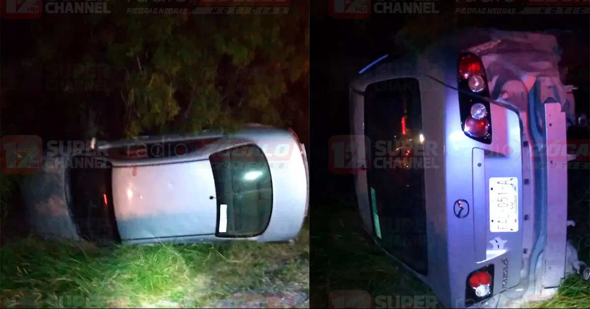 Resulta lesionado conductor ebrio al volcar sobre la curva La Nogalera