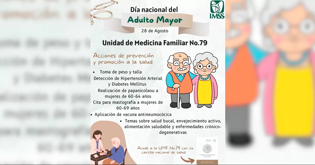 Clínica 79 del IMSS realizará feria de salud dedicada al adulto mayor