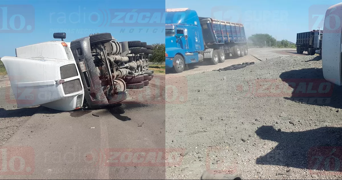 Vuelca camión carbonero al salir de planta carboeléctrica Carbón 1