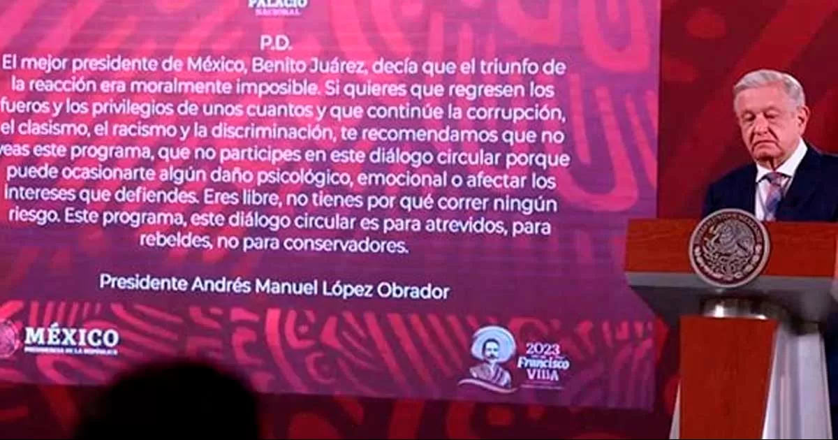El presidente López Obrador detalló que ya no transmitirán la posdata dedicada a los conservadores tras notificación del INE
