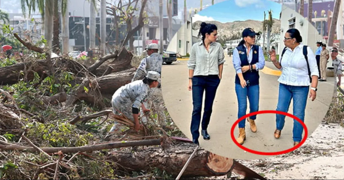 En recorridos se le ve a Evelyn Salgado dando un recorrido de madrugada en la zona de Punta Diamante en Acapulco con la ropa y las botas limpias.