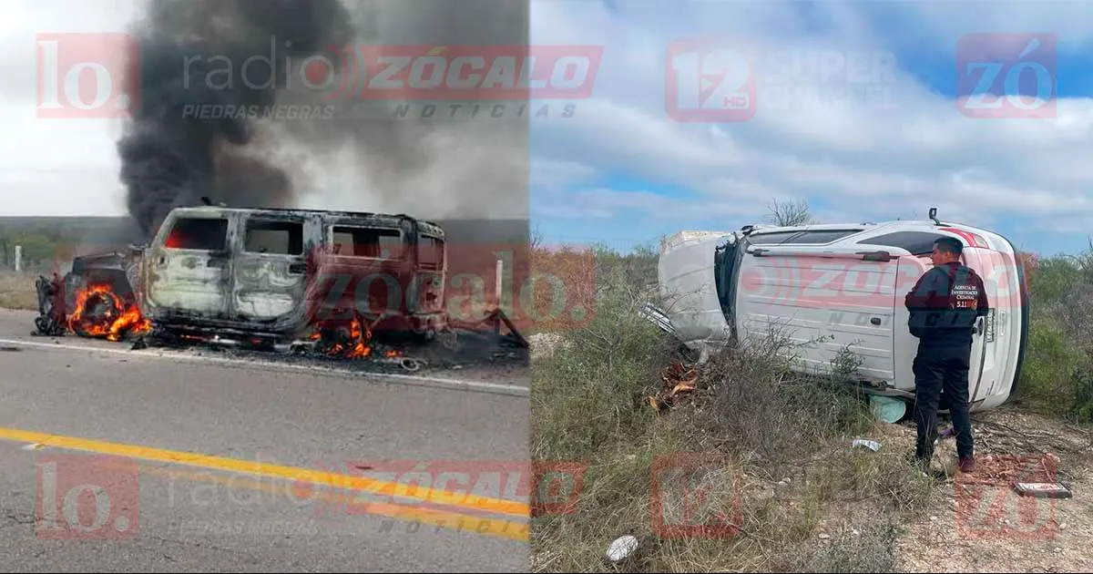 Atienden en Zaragoza volcadura e incendio vehicular