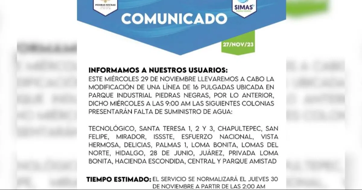 Realizará SIMAS trabajos de reposición de tubería este miércoles