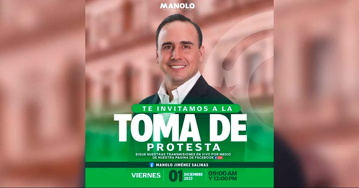 Manolo Jiménez Salinas rendirá protesta ante el pleno del Congreso primero y después en un  gran acto  ante la ciudadanía coahuilense en el Auditorio del Parque Las Maravillas.
