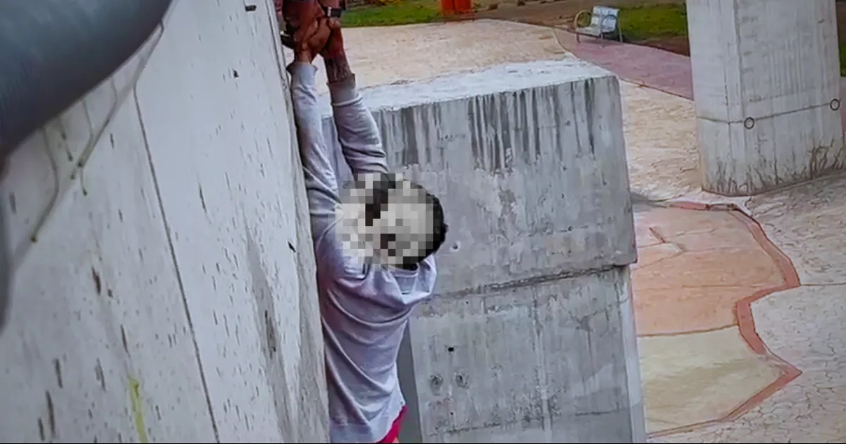 Uno de los elementos de bomberos se lanzó entre la barrera metálica del puente e intentó tomar al hombre con todas sus fuerzas