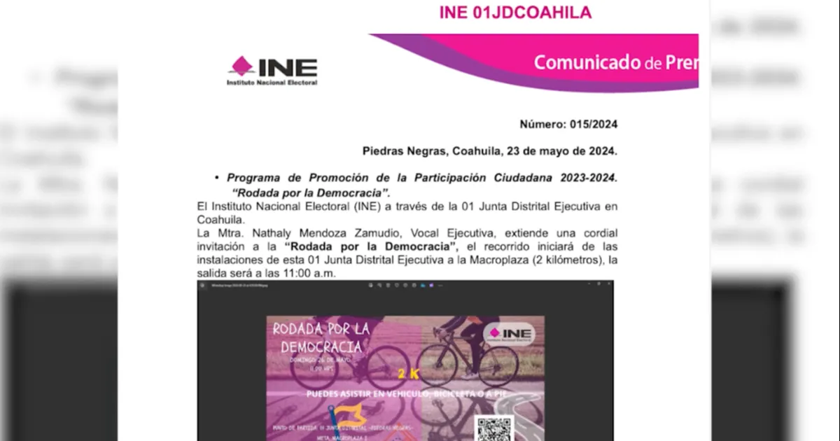 Éste evento se trata de un recorrido de 2 km en bicicleta, vehículo o caminando y se realizará con la finalidad de promover la participación ciudadana en la jornada electoral de 2 de junio