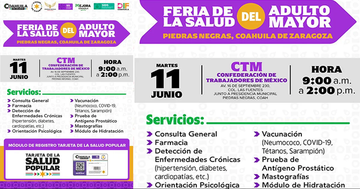 Habrá Feria de Salud para el Adulto Mayor el martes en CTM