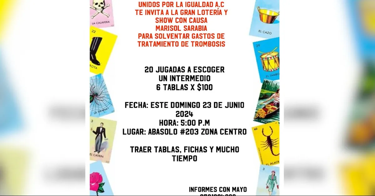 Unidos por la Igualdad invita a lotería a beneficio de Marisol Sarabia