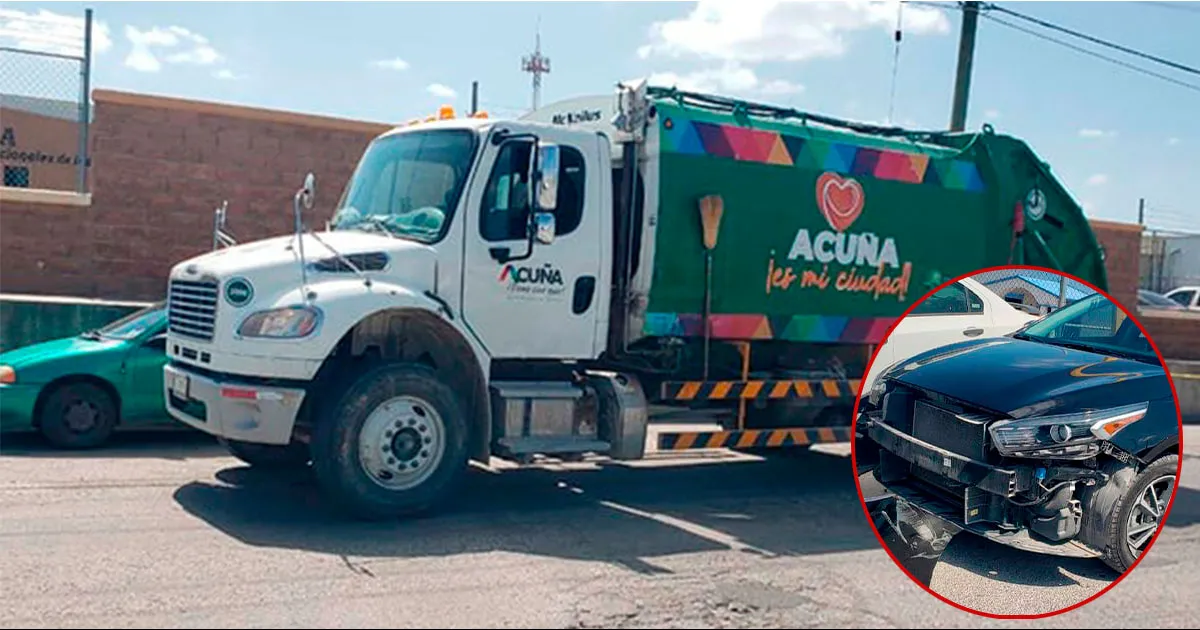 Camión de basura provoca choque en calles de Acuña