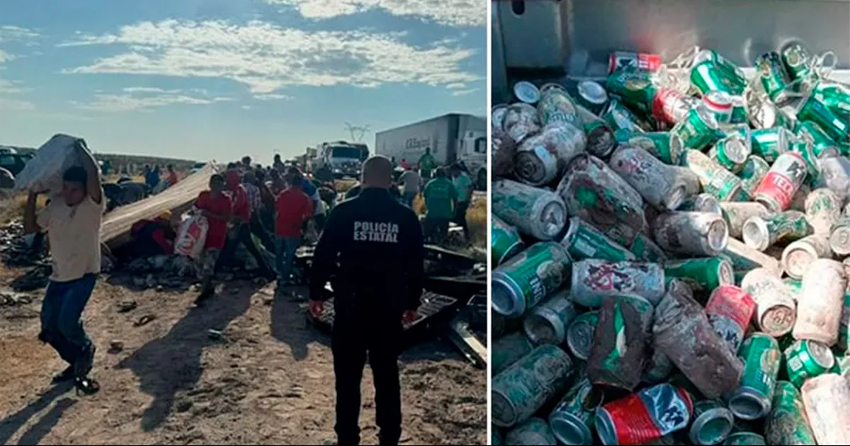 Tráiler vuelca en la Torreón-Saltillo y desata rapiña de cerveza