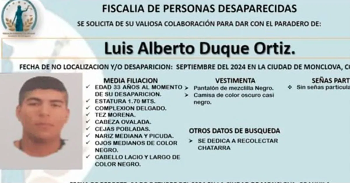 Cabe recalcar que está desaparecido desde el pasado mes de septiembre, pero existían esperanzas de que regresara a su domicilio.