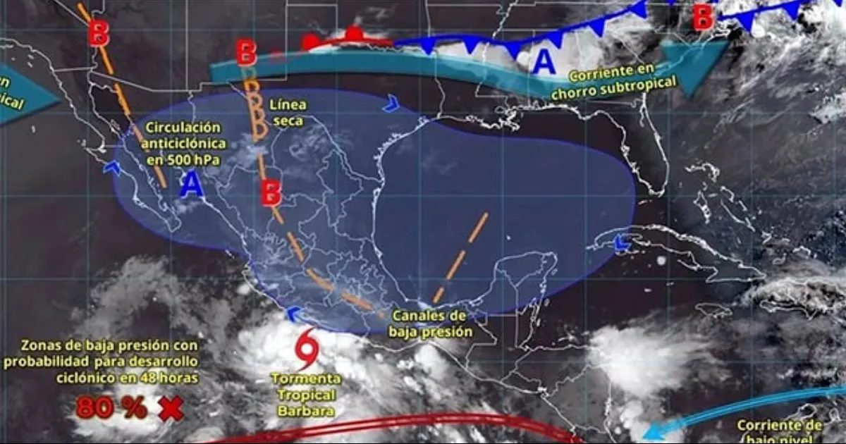 La tormenta Bárbara se formó frente a costas de Guerrero y, debido a humedad en el Pacífico, se prevé que se convierta mañana en huracán