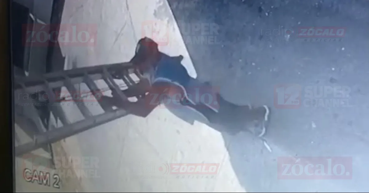 En las imágenes se observa al sujeto cargar la escalera y retirarse del lugar a plena luz del día.