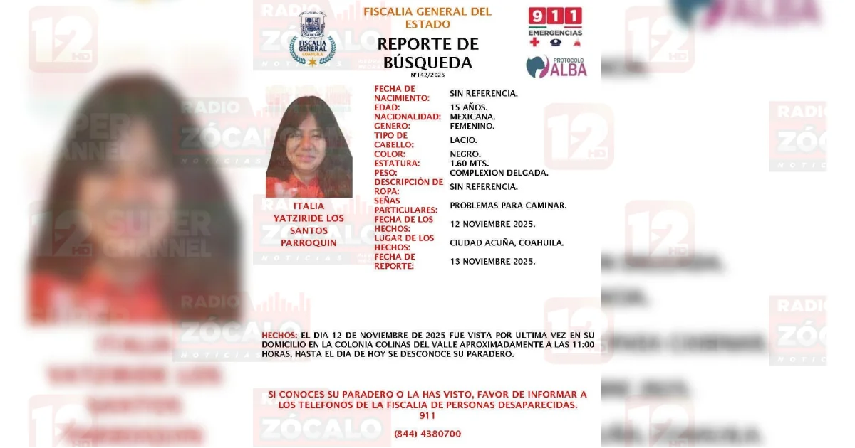 Fiscalía activa búsqueda de adolescente desaparecida en Acuña