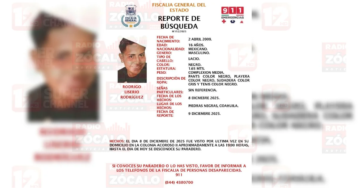 Desaparece menor en Piedras Negras; iba por un suéter y ya no volvió